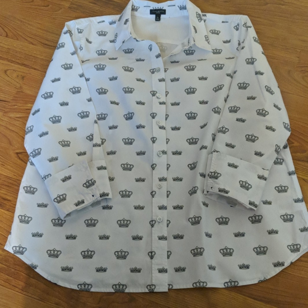 TALBOTS CLASSIC CROWN POPLIN BUTTON FRONT SHIRT - SIZE PL - Picture 10 of 16